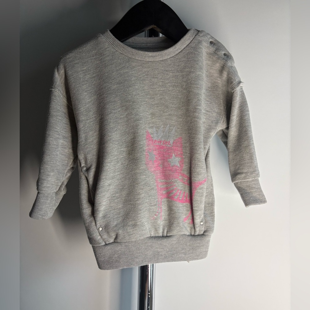 Diesel Gray Cat Graphic Sweatshirt – Size 12M